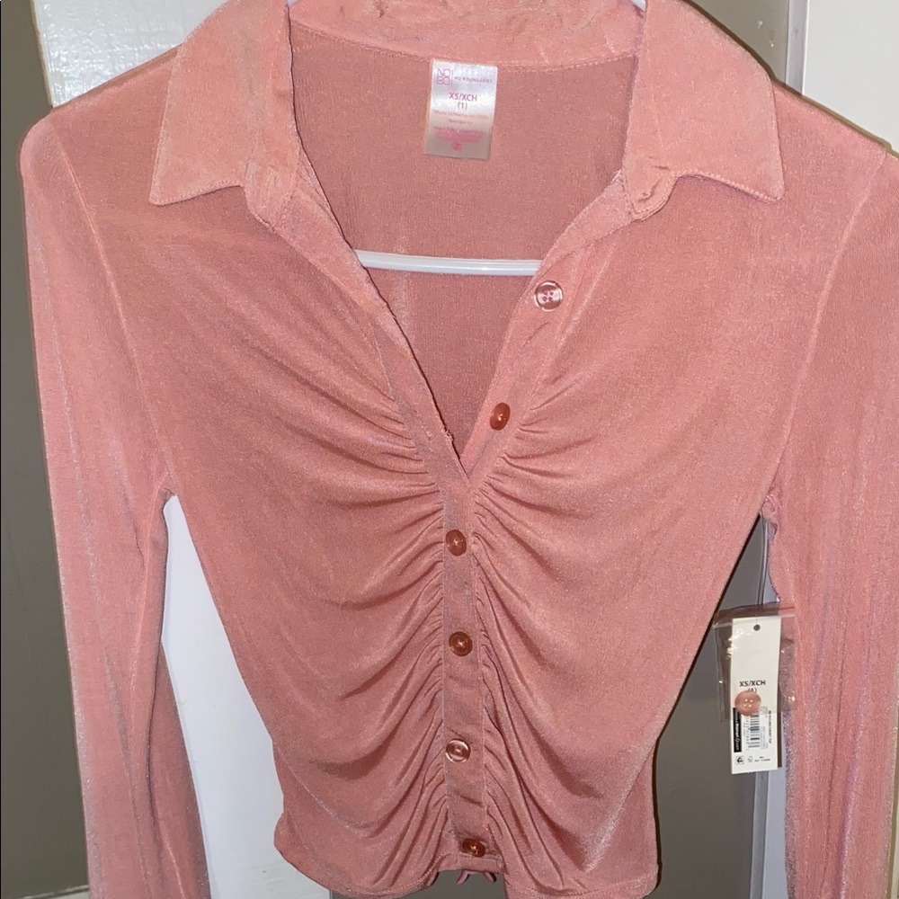 Pink button up crop top